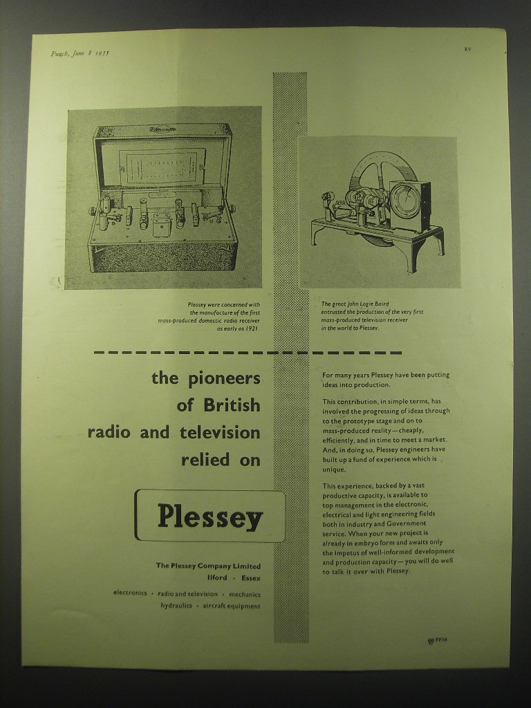 1955 Plessey Electronics Ad - The pioneers of British radio and television  - $18.49