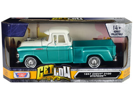 1957 Chevrolet 3100 Stepside Pickup Truck Lowrider Turquoise Metallic and Whi... - £35.42 GBP