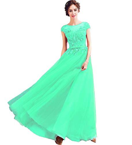 Kivary Plus Size Bateau Beaded Lace Long Formal Evening Prom Dresses Mint Green