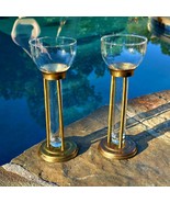 Mid Century Modern Glass in Brass Candlestick Holders or Vases 2 Vintage... - £21.74 GBP