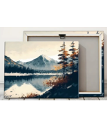 Nordic Style Mountain Landscape Artistic Canvas Print Framed 12&quot; x 16&quot; W... - $13.28