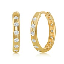 Smooth Gold Plated Sterling Silver 18mm Clear CZ Hoop Earrings - £30.29 GBP