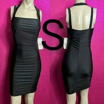 Black Satin Nylon Ruched Bodycon Dress  Size  S - $27.12