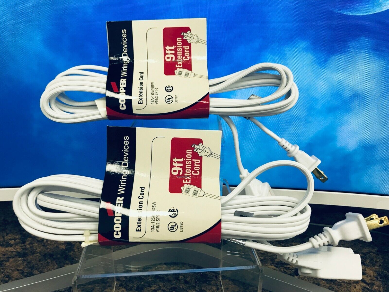 (2) 9' Cooper Wiring Devices Power Extension Cords~3 Outlet Cord Series 13A-125V - $7.76