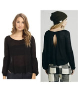 Free People Stretch Black Long Sleeve Pullover Top Sz Small Keyhole Back - €13,59 EUR