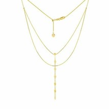 14K Solid Yellow Gold Double Strand Disk/Dics Layer Choker Necklace 17&quot; adjust - £474.52 GBP