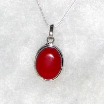VTG. Red Coral or Corallium Cabochon Gemstone Mounted on 925 S Silver 24... - $26.58