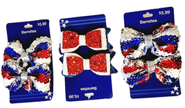 FAF Inc Patriotic Bow Tie Alligator Hair Barrettes Red White Blue NEW - £11.99 GBP