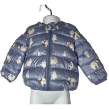 Blue Polar Bear Print Polyester Puffer Coat Girls Size 12-18 Months - £7.23 GBP