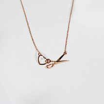 Scissor and Heart Charm Necklace Rose Gold - £23.28 GBP