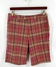 Caribbean Joe Bermuda Shorts Size 12 Plaid Pink Green Pockets Womens - £19.36 GBP