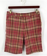Caribbean Joe Bermuda Shorts Size 12 Plaid Pink Green Pockets Womens - $470.41 MXN