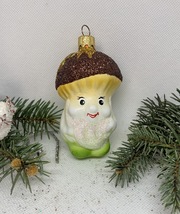 Smiling mushroom with glitter glass Christmas handmade ornament,Christmas  - £10.79 GBP