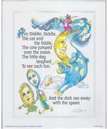 Adorable 8 x 10 Hey Diddle, Diddle Nursery Rhyme Litho Vintage Print M E... - €5,18 EUR