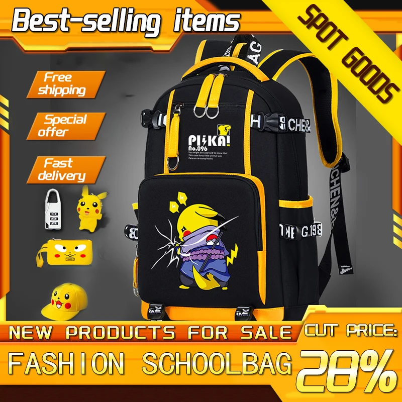 New Pokemon Pikachu School Bags Backpacks Anime Kids Bags Kawaii Big Capacity - £40.78 GBP+