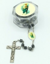 Saint Jude Rosary Hematite San Judas Necklace with Case Cross Jesus Catholic 22&quot; - £9.49 GBP
