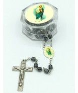 Saint Jude Rosary Hematite San Judas Necklace with Case Cross Jesus Cath... - $16.29 CAD