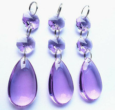 20Pcs Purple Crystal Glass 38mm Smooth Teardrop Pendant w/ 14mm Octagon Beads - £13.15 GBP