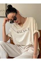 Women&#39;s Beige Balance Printed Oversize T-shirt - $18.00