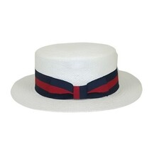 Men's Bruno Capelo Boater Natural Straw Flat Crown Hat BC631 White/Red/Blue image 5
