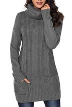 Gray Cowl Neck Pockets Cable Knit Sweater Dress - £22.75 GBP