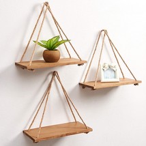 Sand Mine Set Of 3 Wood Wall Hanging Shelves, Wood Floating Shelves, Swinging - £28.71 GBP