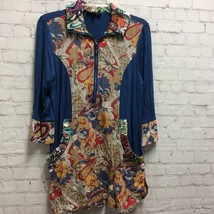 Kaktus Womens Tunic Dress Blue Paisley Spliced Long Sleeve Pockets Artsy S - £13.41 GBP