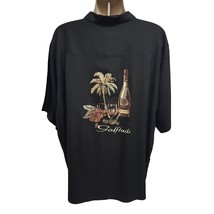 Luau Vintage Hawaiian Aloha Silk Embroidered Black Button Up Shirt 2XL Pocket - £63.30 GBP
