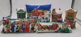 Vintage Christmas Village Pillow Set Of 6 Toy Shop Carolers Sleigh Snow ... - $455.37 MXN