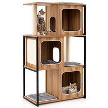 Modern Cat Tree Cat House with Metal Frame and Scratching Posts-Natural - Color: - €231,67 EUR