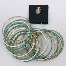 Kira Kira Jewelry 30 Piece Round Bangle Gold White Wire Metal Bracelets 2.75&quot; - £7.50 GBP