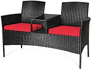 Patio Conversation Furniture, Outdoor Wicker Rattan Loveseat Sofa Set W/... - £181.68 GBP
