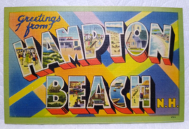 Greetings From Hampton Beach New Hampshire Large Letter Postcard Linen Tichnor - £7.56 GBP