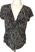 Apt. 9 Stretch Black and Off White Print V Neck Short Sleeve Knit top Si... - $9.49