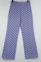 Women&#39;s VTG 70&#39;s Wide Leg Disco Hippie Slacks Purple Plaid Polyester Pants W28&quot; - £23.97 GBP
