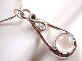 Rose Quartz Necklace w/ Infinity Symbol Means Forever Love 925 Sterling Silver - £11.34 GBP