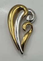 VNTG 90s Monet Heart Brooch Chunky Two Tone Gold &amp; Silver Abstract - £10.86 GBP