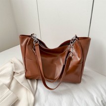 Houlder side bags women vintage solid color simple large capacity big pu leather latest thumb200