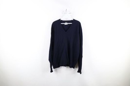 Vtg 60s Brooks Brothers Mens 44 Blank Lambswool Knit V-Neck Sweater Navy Blue - £72.30 GBP