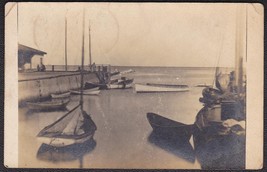 Plymouth, MA RPPC 1907 - Harbor Scene with Boats &amp; Pier Real Photo Postcard - £9.79 GBP