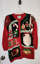Vtg 1995 Heirloom Collectibles Christmas Sweater Womens Sz L Santa Noel ... - $28.05