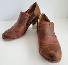 Korks Gertrude Slip On Brown Leather Cap Toe Slip On Booties Women Sz 7.5M Boho - $18.69