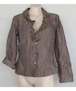 Chico&#39;s Size 1 Medium Gray Crinkle Texture Roll Tab Ruffle Neckline Jacket - $17.82