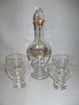 Decanter Crystal Clear Gold Border Design Qty 4 Cordial Drinking Glasses - £15.69 GBP