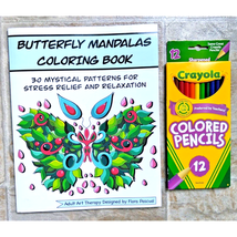 Butterfly Mandalas Coloring Book Adults 30 Pages &amp; Crayola Coloring Penc... - $8.86