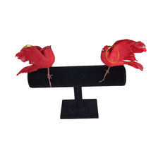Vintage Red Cardinal Birds Ornament 2 Pc Pair 5 Inch with Feathers Wire Legs - £11.92 GBP