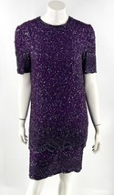 VTG Brilliante By JA Silk Beaded Cocktail Dress Size Small Purple Tiered... - £51.27 GBP