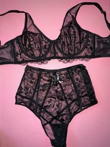 Victoria&#39;s Secret Unlined 34D,34DD,34DDD Bra Set S,M HIGH-waist Panty Black Lace - £63.07 GBP
