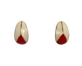 Vintage Trifari gold tone red &amp; cream enamel teardrop post earrings - £15.61 GBP