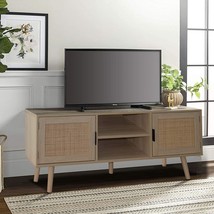 For Tvs Up To 55 Inches, Anmytek Farmhouse Rattan Tv Stand Modern Wood, H0015. - £155.85 GBP